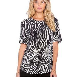 Equipment Riley Silk Black & Cream Zebra Print Short Sleeve Blouse - M